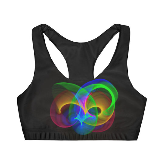 Neon Non-Figurative Pattern Girls' Black Sports Bra with Double Lined Comfort | Activewear, Fitness Apparel, Gym Clothing, Yoga Top