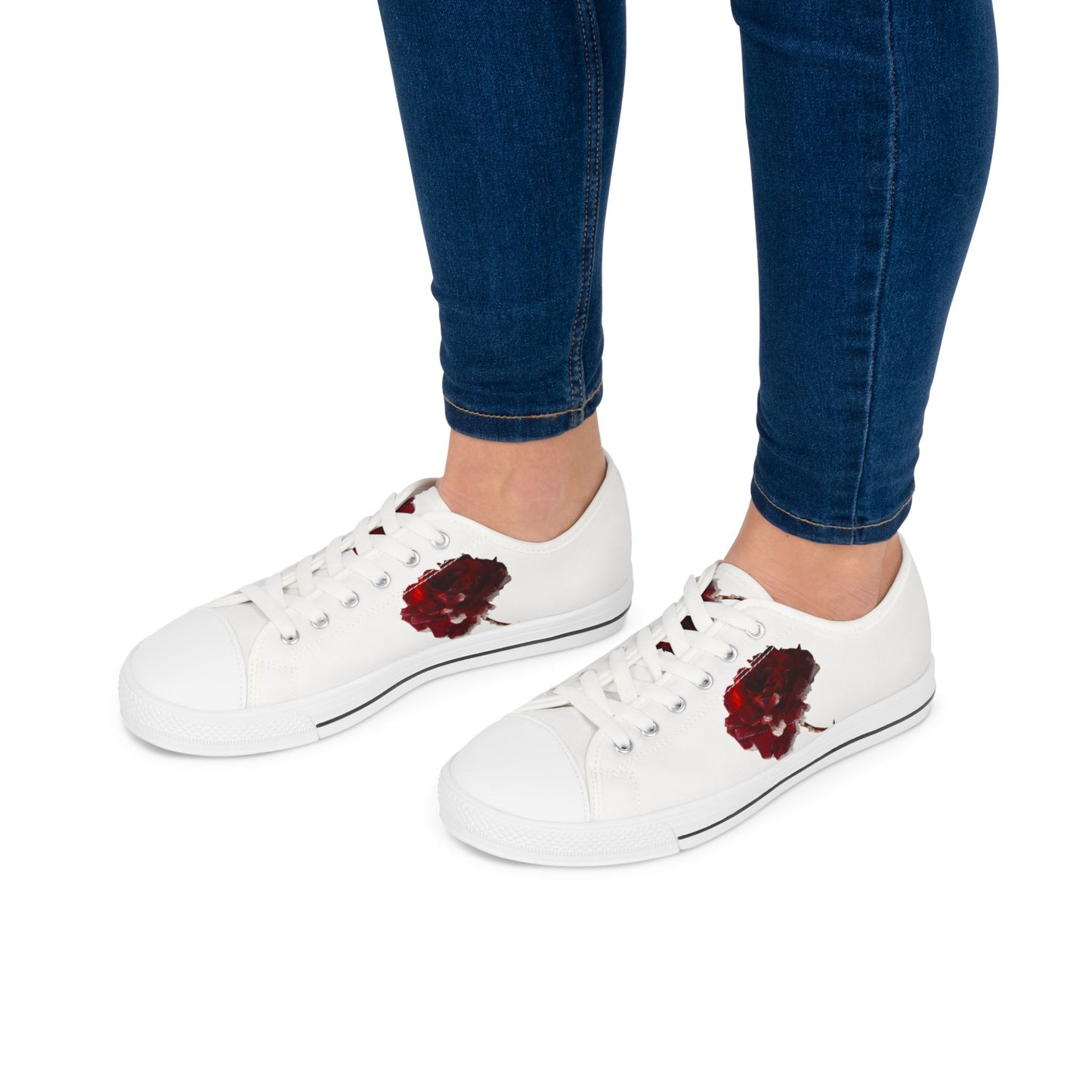 Floral Print Women's Low Top Sneakers - Casual Rose Design for Everyday Style