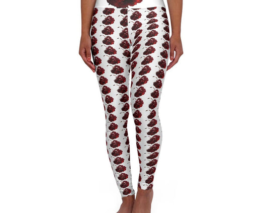 Red Rose High Waisted White Yoga Leggings